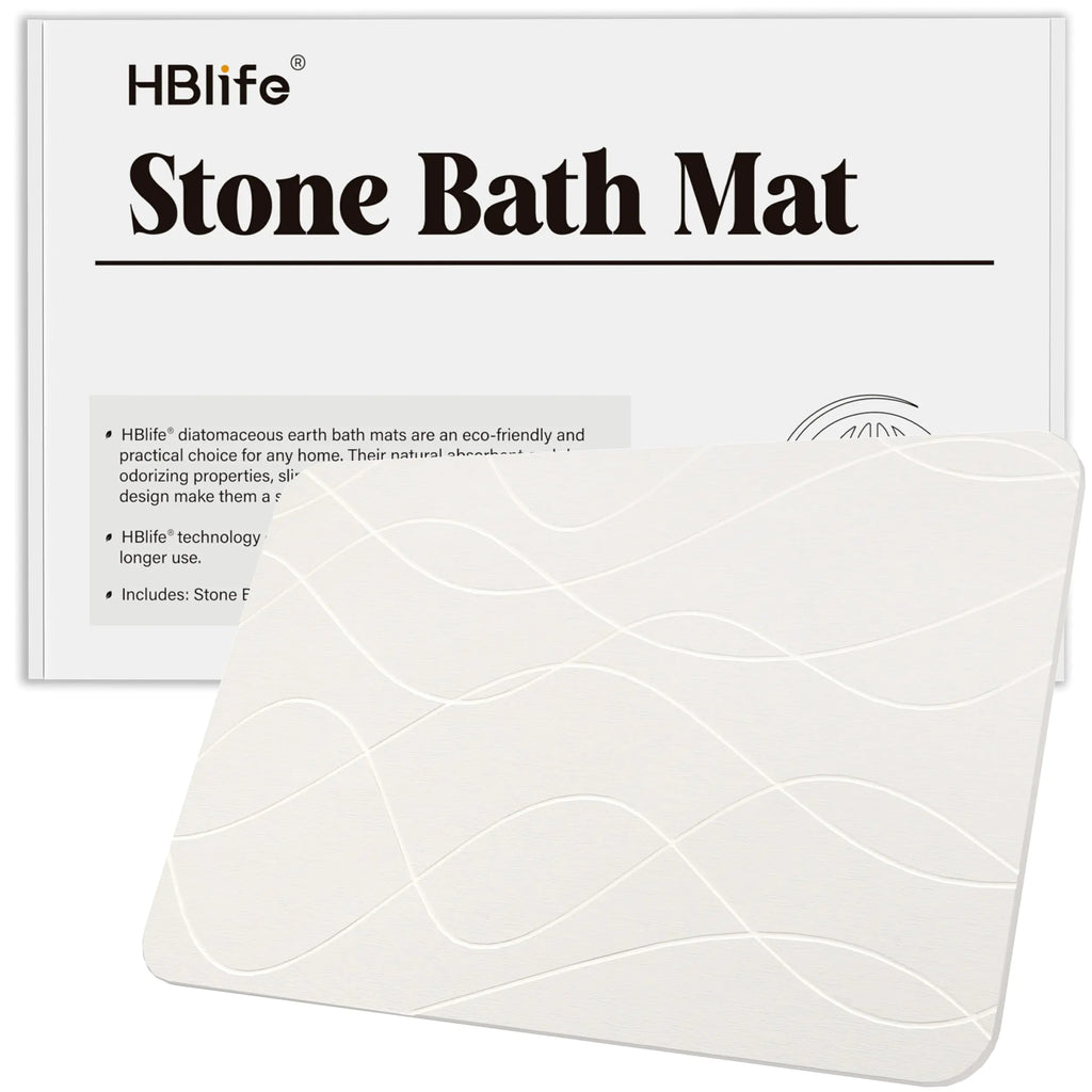 HBlife 23.5" X 15" Stone Bath Mat Quick Dry Bath Mats for Bathroom Non Slip Bathroom Floor Mat Modernized Magic Mat for Bathroom&Kitchen White - Wave