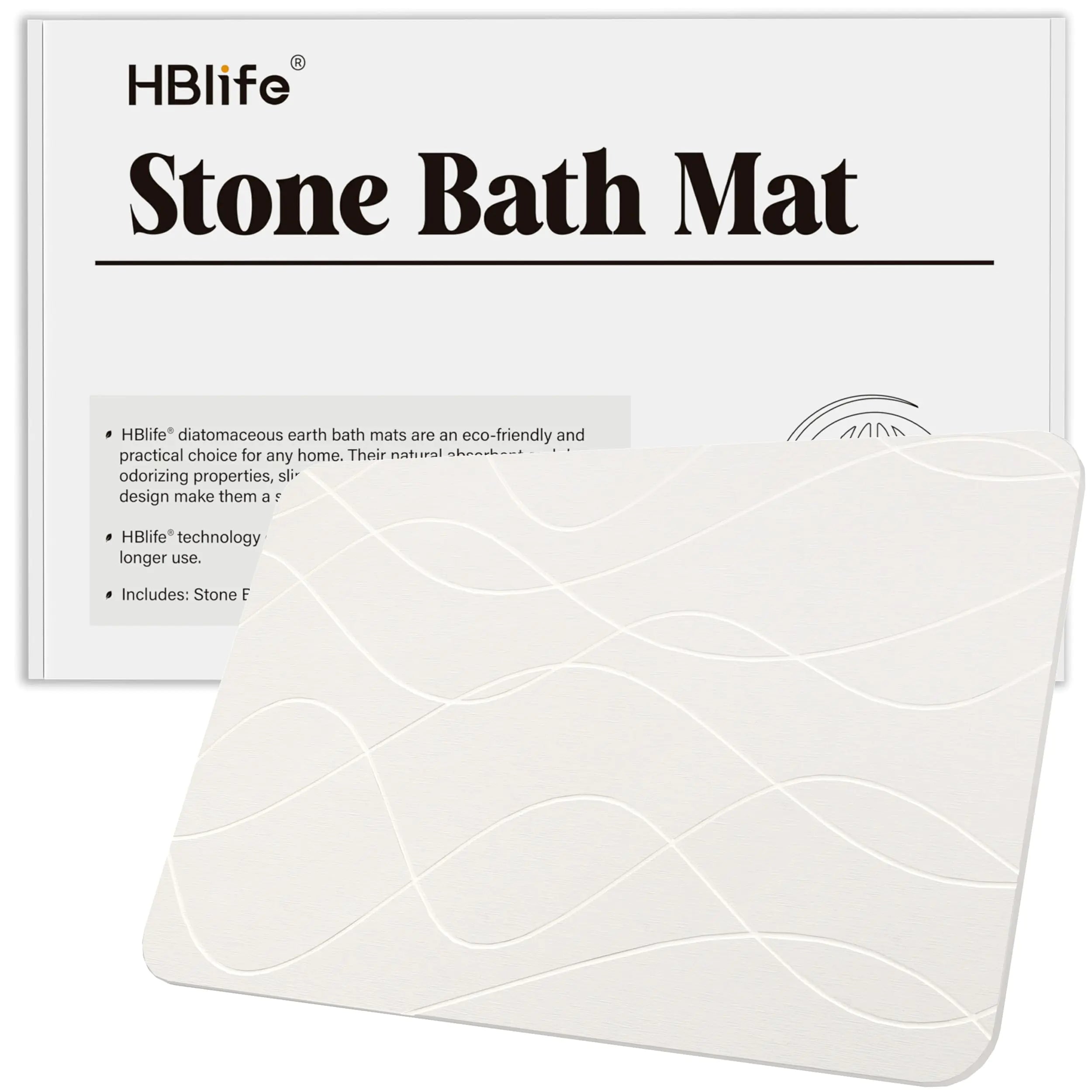 HBlife 23.5" X 15" Stone Bath Mat Quick Dry Bath Mats for Bathroom Non Slip Bathroom Floor Mat Modernized Magic Mat for Bathroom&Kitchen White - Wave